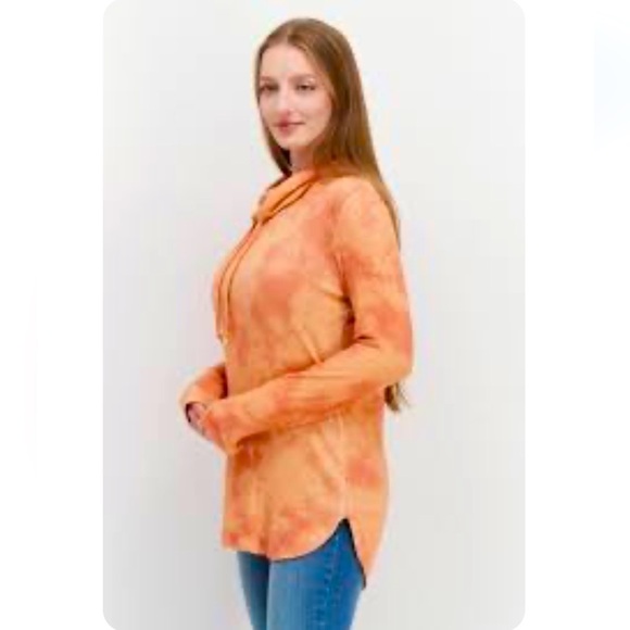 NWT Market and Spruce Tie Dye Drawstring Turtleneck Sweater Coral Combo Small - Picture 6 of 16